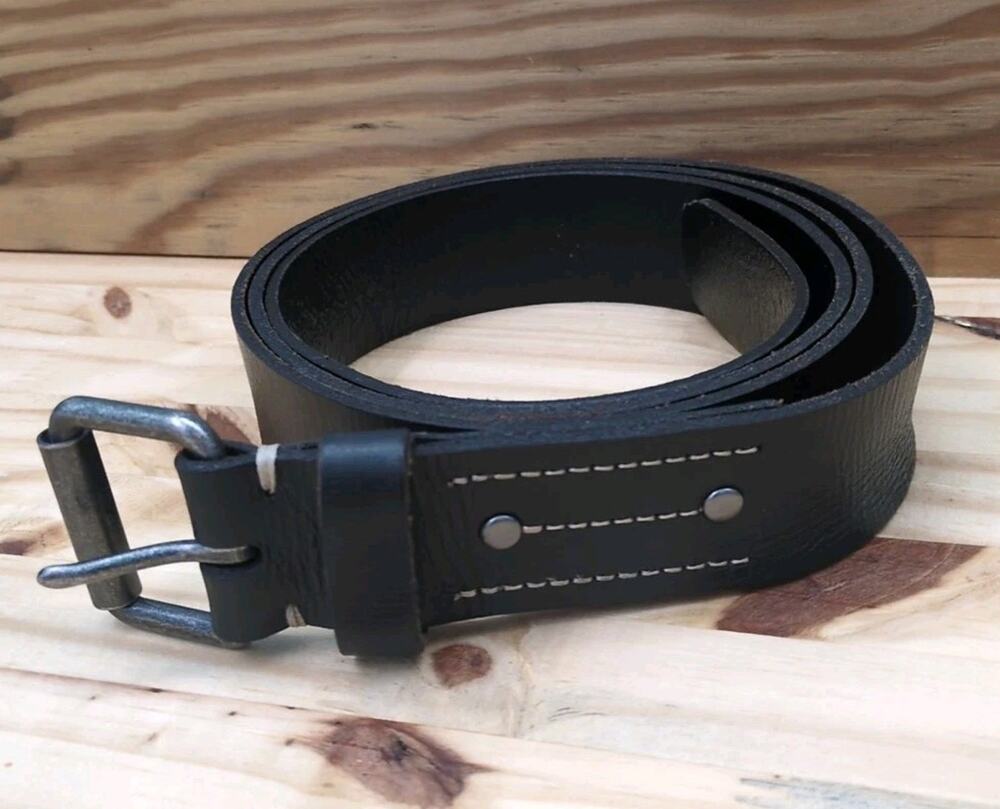 Lands End Black Leather Belt Mens Sz 48 1-3/8”Wide